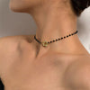 Minimalist Black Crystal Beaded Necklace Simple Hip-hop Flower OT Buckle Clavicle Chain Female Suitable For Party Dance