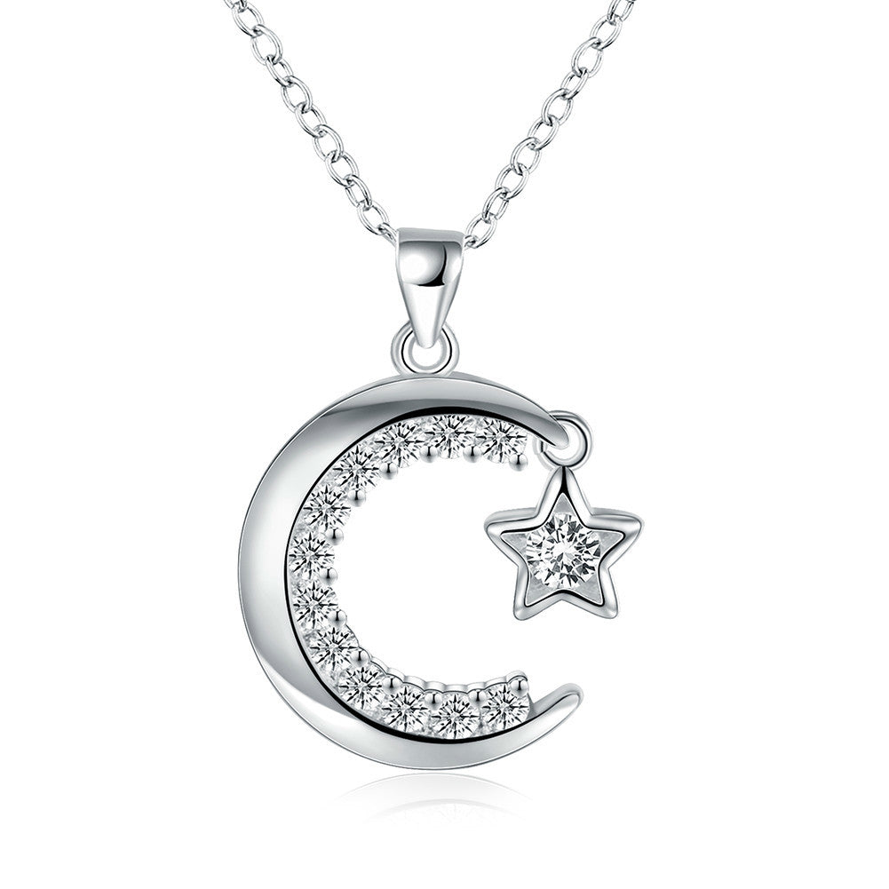 Fashion Moon Star Pendant Necklace Silver Color Statement Chain Necklace New Necklace Fine Jewelry for Women