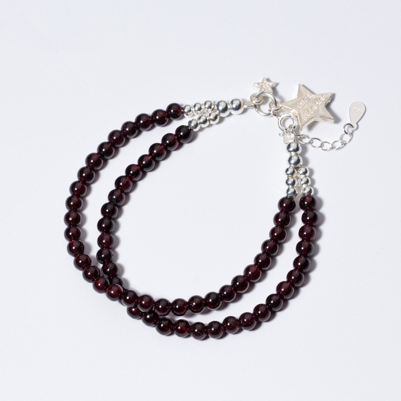 Fashion Multi Circles Natural Garnet Bracelet LAN CAI 925 Sterling Sliver Five-pointed Star Pendant Handmade Bracelet for Women