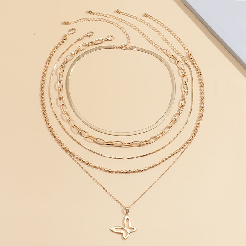 Multi-layered Snake Bone Bead Chain Necklace Women Bow Pendant Necklace Choker Vintage Necklace Party Jewelry Gift XR-11