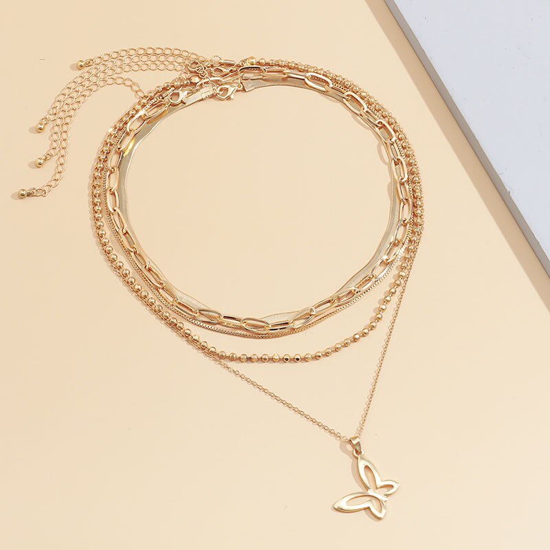 Multi-layered Snake Bone Bead Chain Necklace Women Bow Pendant Necklace Choker Vintage Necklace Party Jewelry Gift XR-11