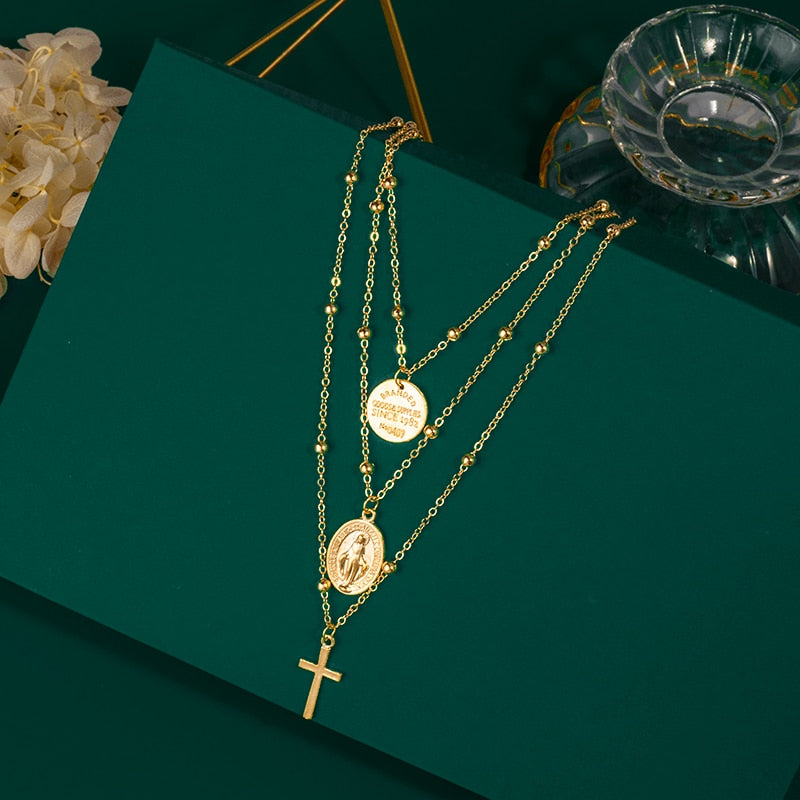 Multilayer Necklaces Pendants Vintage Moon Choker Cross Necklace For Women Female Party Punk Statement  Jewelry Bohemia