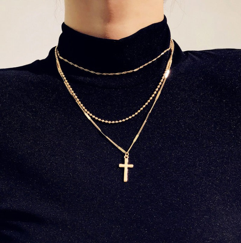Multilayer Necklaces Pendants Vintage Moon Choker Cross Necklace For Women Female Party Punk Statement  Jewelry Bohemia