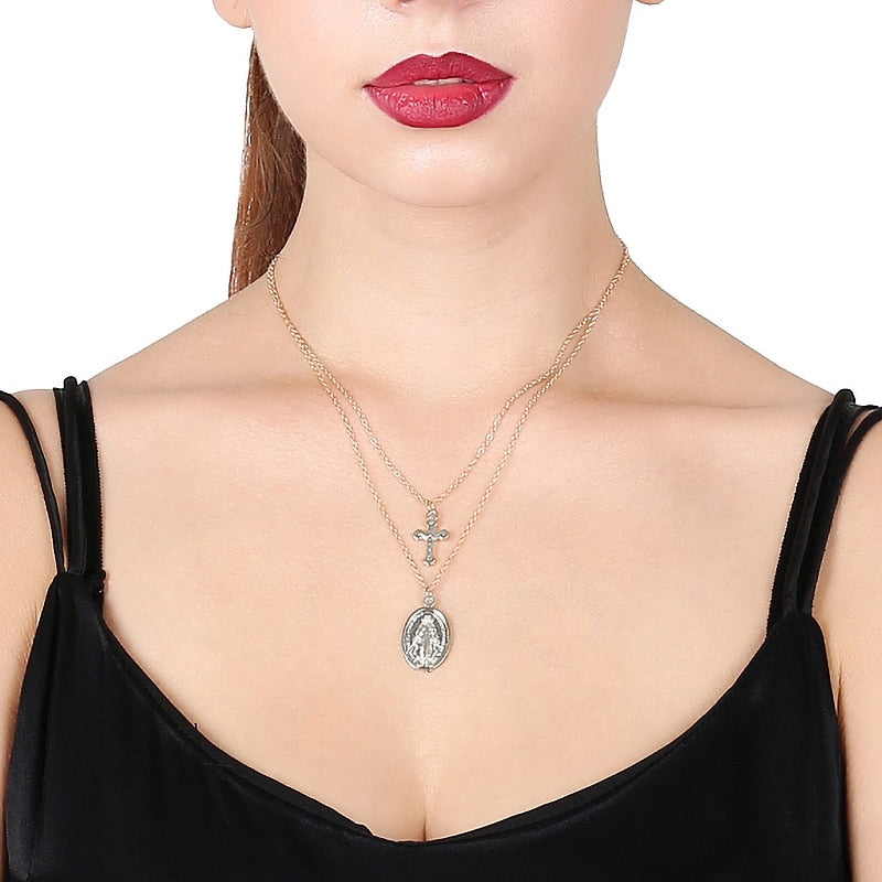 Multilayer Necklaces Pendants Vintage Moon Choker Cross Necklace For Women Female Party Punk Statement  Jewelry Bohemia