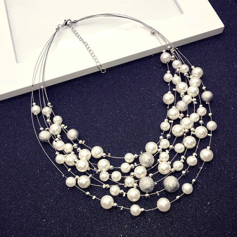 Multilayer Pearl Necklace Beaded Short Clavicle Chain Necklace For Women Female Popular Wedding Bride Neck Jewelry Gift