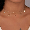 Multilayer Stainless Steel Endant Women Gold Silver Color Beads Moon Star Horn Crescent Double Chain Choker Necklaces