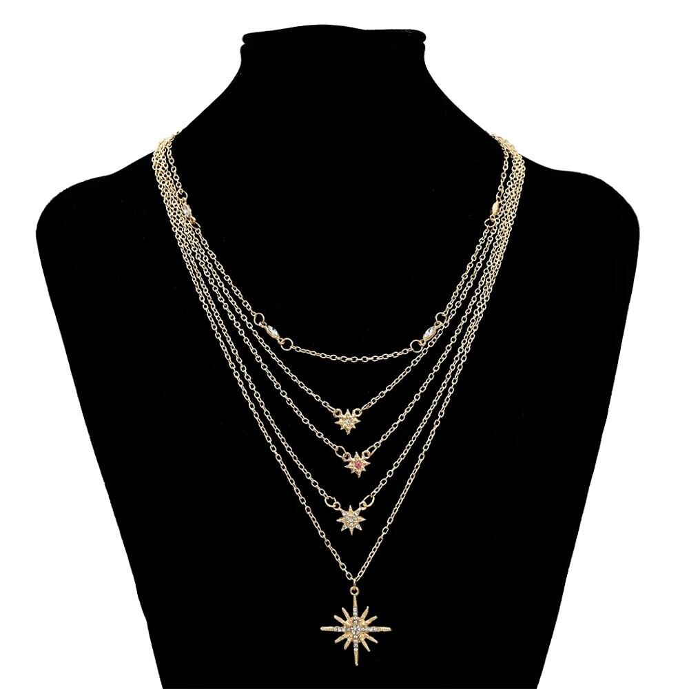 Multiple Layers Cross Necklaces For Women Charm Gold Color Chokers Necklace Boho Collares Female Party Jewelry.
