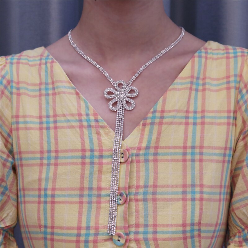 Crystal Rhinestone Flower Choker Necklace Women Wedding Accessories Silver Color Chain Punk Gothic Chokers Jewelry