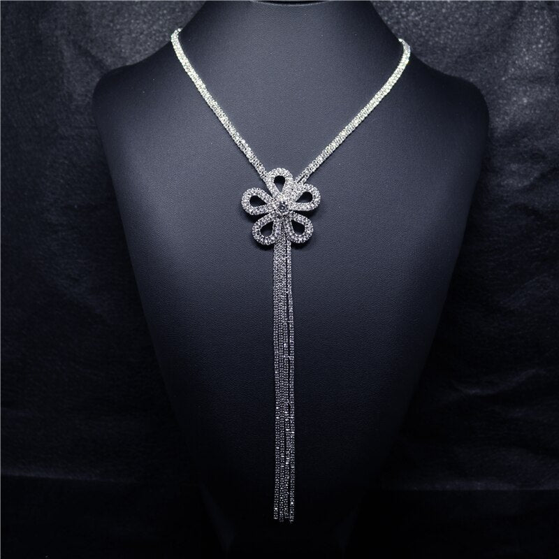 Crystal Rhinestone Flower Choker Necklace Women Wedding Accessories Silver Color Chain Punk Gothic Chokers Jewelry