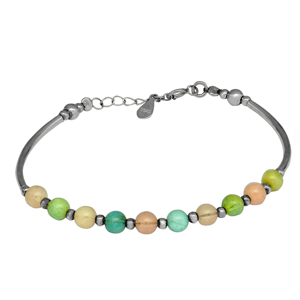 Fashion Natural Colorful Beryl Beads 925 Sterling Silver Bracelet