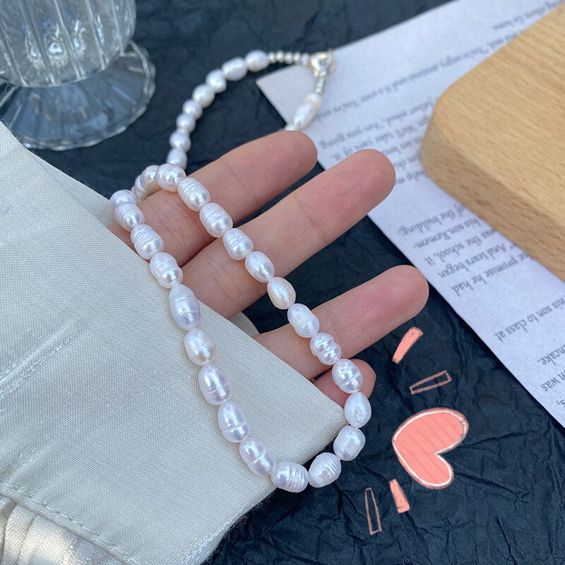 Natural Freshwater Pearl Necklace Women's French Style Elegant Temperament Clavicle Chain Beaded Choker Vintage Jewelry
