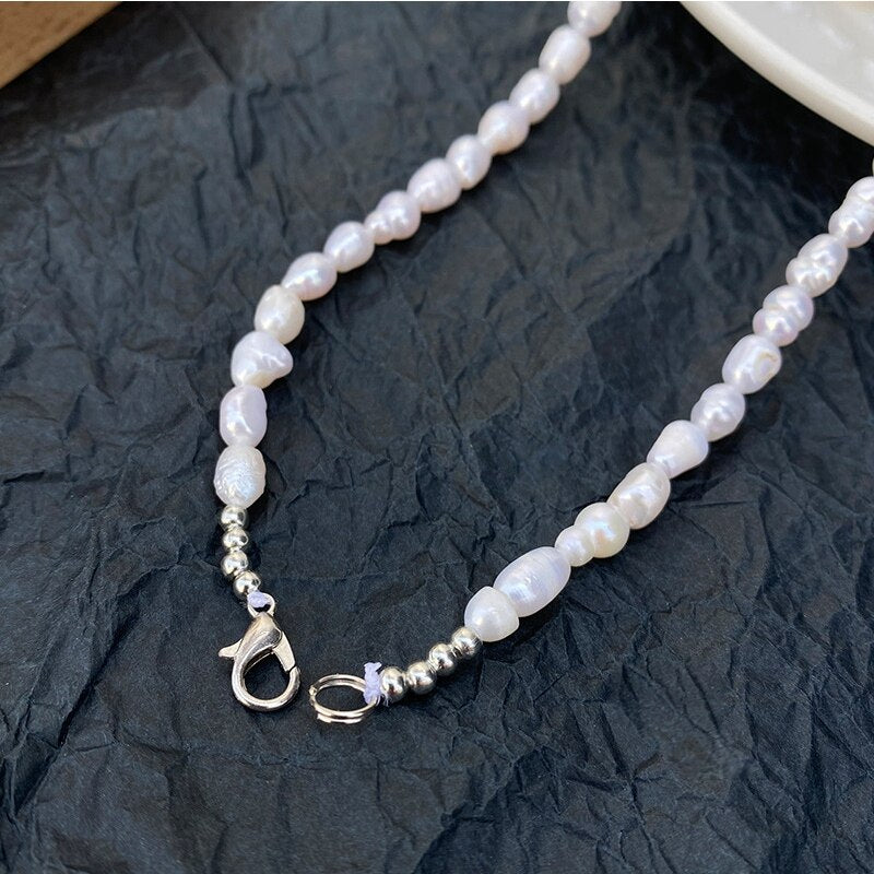 Natural Freshwater Pearl Necklace Women's French Style Elegant Temperament Clavicle Chain Beaded Choker Vintage Jewelry
