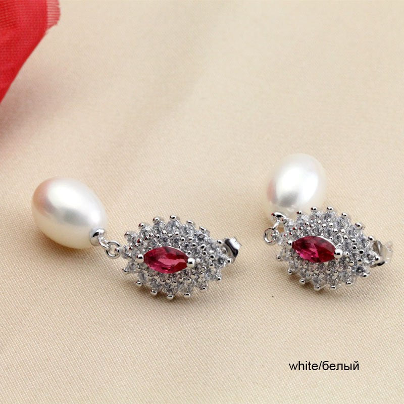 Fashion Natural Pearl Stud Earring 925 Sterling Silver Jewelry high quality pearl jewelry for mother birthd gift