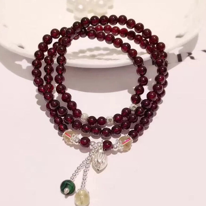 Fashion Natural Garnet Balls 925 Silver Multi circle Bracelet