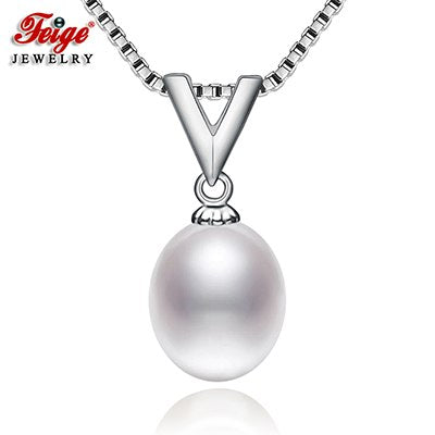 Fashion Natural Pearl Pendant Necklaces for Women 8-9MM Rice Pearl 925 Sterling Silver Chain Fine Jewelry Gifts FEIGE