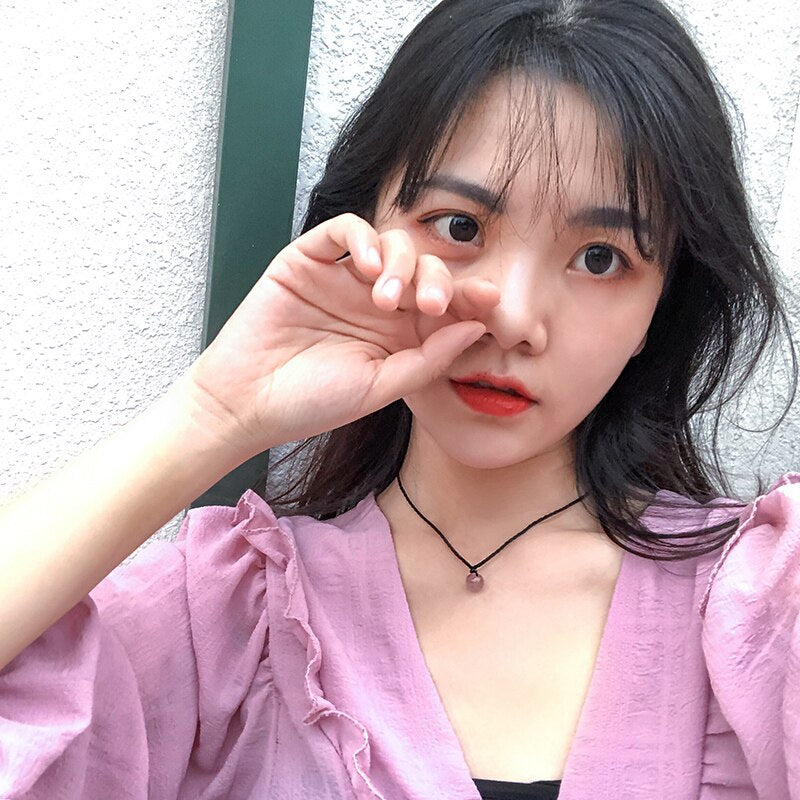 Natural Strawberry Crystal Necklace Women Korean Simple  Rope Chain Kawaii Choker Vintage Jewelry