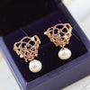 Fashion Natural fresh water Pearl Horn Shaped Double Sided Earrings With CZ stone White or Rose Gold Color Women Jewelry