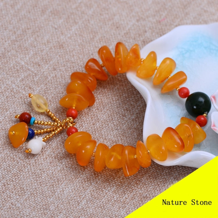 Fashion Nature Yellow Beeswax Green Jade Bracelet Women Gift Jewelry Single String Bracelet ML006