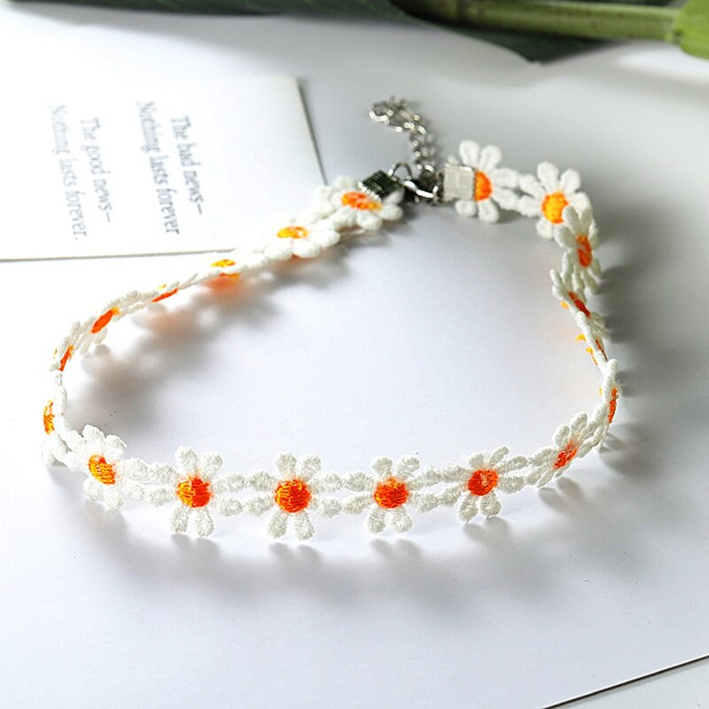 Necklace Accessories South Korea's Mori Small Fresh Color Matching Daisy Lace  Hand-woven Girl Sweet Flower Necklace