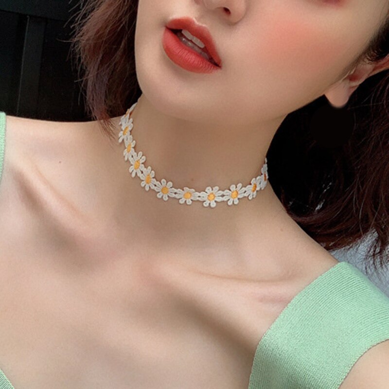 Necklace Accessories South Korea's Mori Small Fresh Color Matching Daisy Lace  Hand-woven Girl Sweet Flower Necklace
