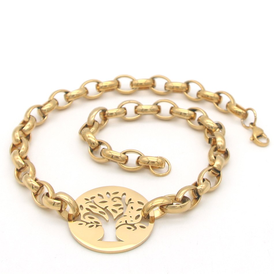 Fashion Necklace High Quality Stainless Steel Gold & Silver Tree of Life Round Pendant Necklace Women Jewelry La MaxZa