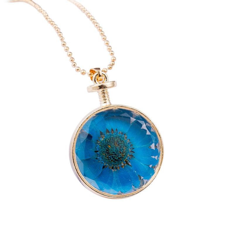 Fashion Necklace Women Holid Statement Jewelry Wholesale Women Round Glass Dried Flowers Pendant Necklaces Alloy Necklace