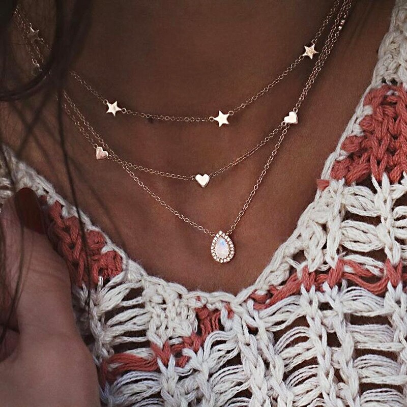 Necklaces Pendants for Women Gold Charm Long Necklace Multilayer Hearts Circular Tassel Choker Necklace Jewlery Gift