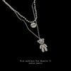 Net red Full Diamond Double Bear Necklace Female Niche Rhinestone Hip Hop Tide Net Red High-End Ladies Sweater Chain