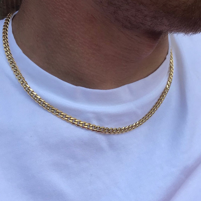 5mm Cuban Chain Necklace Men Gold Color Stainless Steel Choker Men Necklace Jewelry Gift