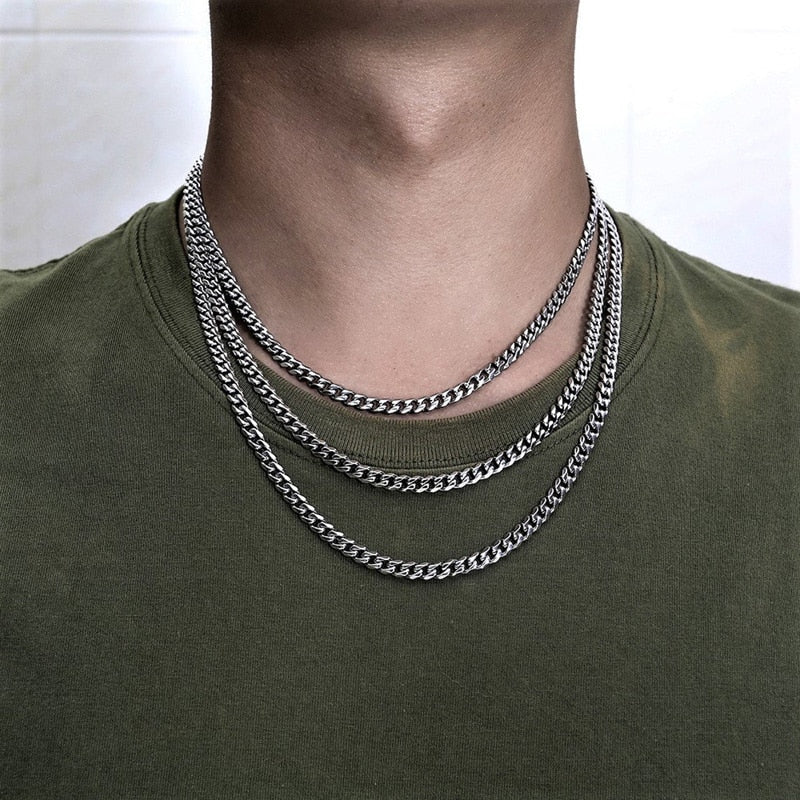 5mm Cuban Chain Necklace Men Gold Color Stainless Steel Choker Men Necklace Jewelry Gift