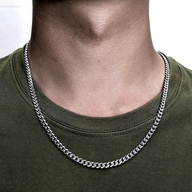 5mm Cuban Chain Necklace Men Gold Color Stainless Steel Choker Men Necklace Jewelry Gift