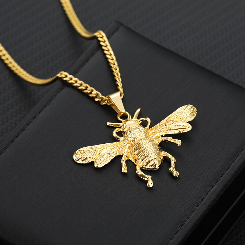 Cute Bee Necklace Men Gold Color Neck Chains HoneyBee Pendant Necklaces For Women Valentine's Day Gifts