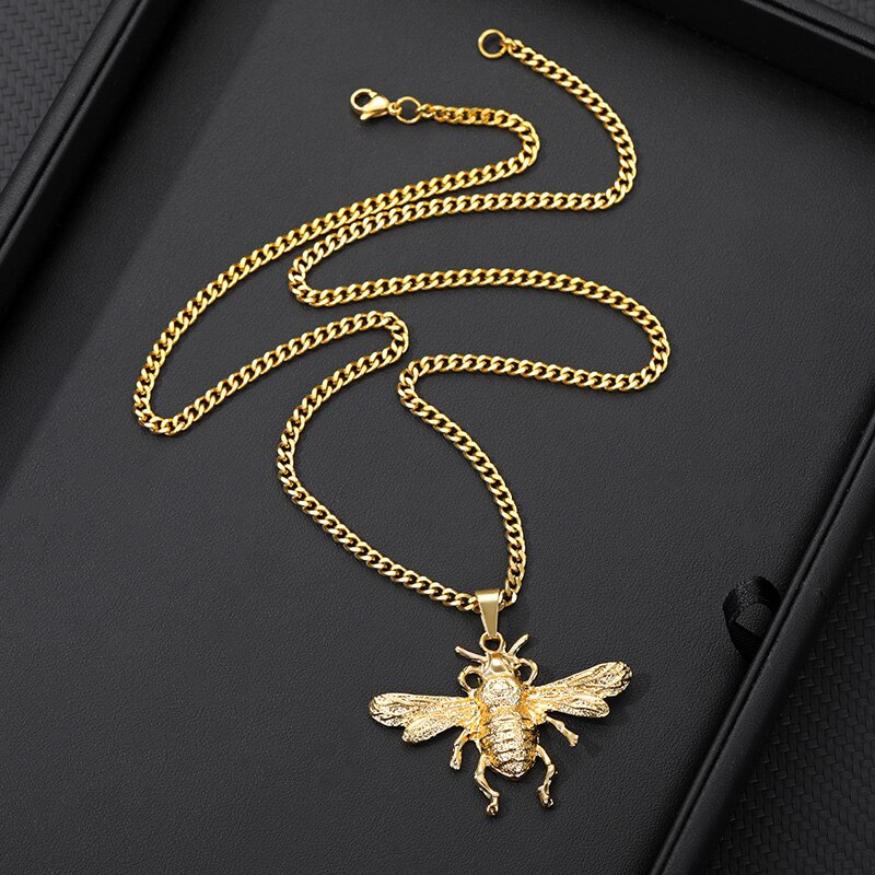 Cute Bee Necklace Men Gold Color Neck Chains HoneyBee Pendant Necklaces For Women Valentine's Day Gifts