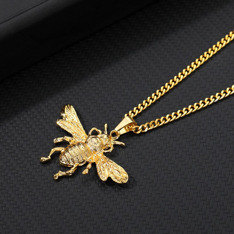 Cute Bee Necklace Men Gold Color Neck Chains HoneyBee Pendant Necklaces For Women Valentine's Day Gifts