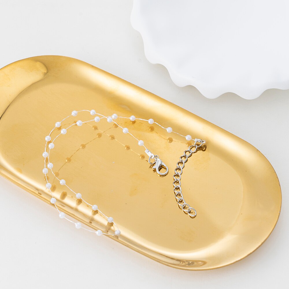 Ladies Temperament Pearl Necklace Personalized Fish Line Invisible Ins Wind Simple Autumn and Winter Clavicle Chain