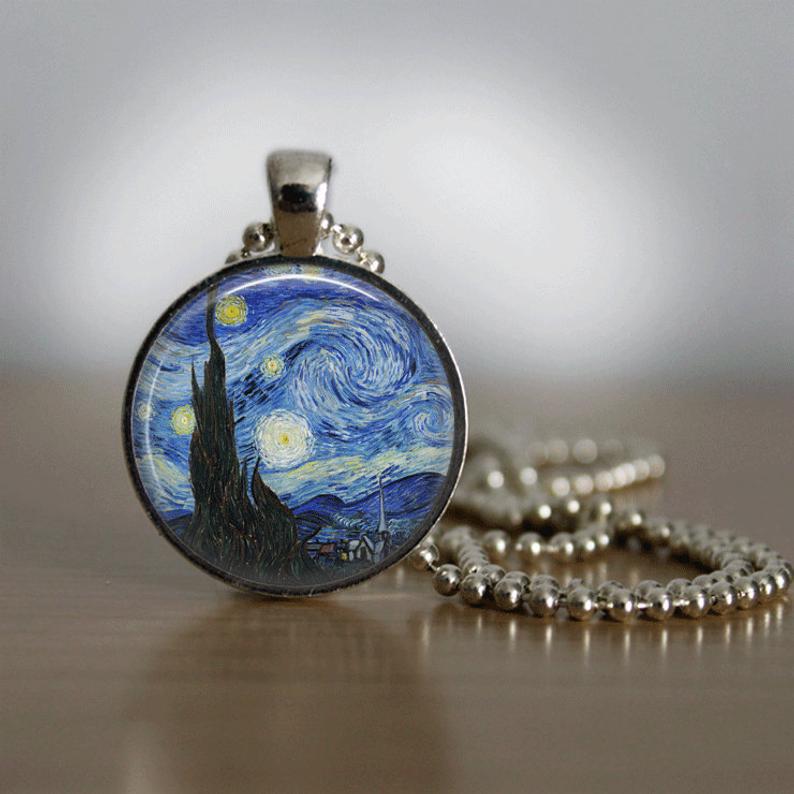Temperament Accessories Van Gogh Starry Sky Time Gem Pendant Necklace Retro Jewelry