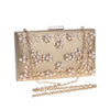 Women Evening Clutch Bags PU Chain Shoulder Handbags Leaf Metal Beaded Evening Purse Messenger Bags