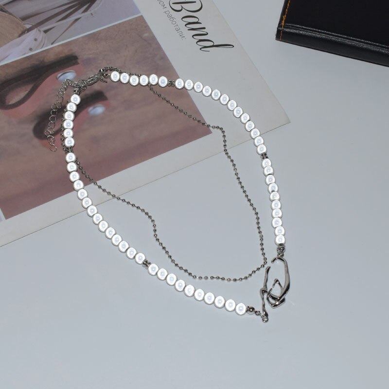 Night Reflect Necklaces Women Gothic Irregular Vintage Pearl Clavicle Chain Hip-Hop Personality Jewelry Prom Accessories