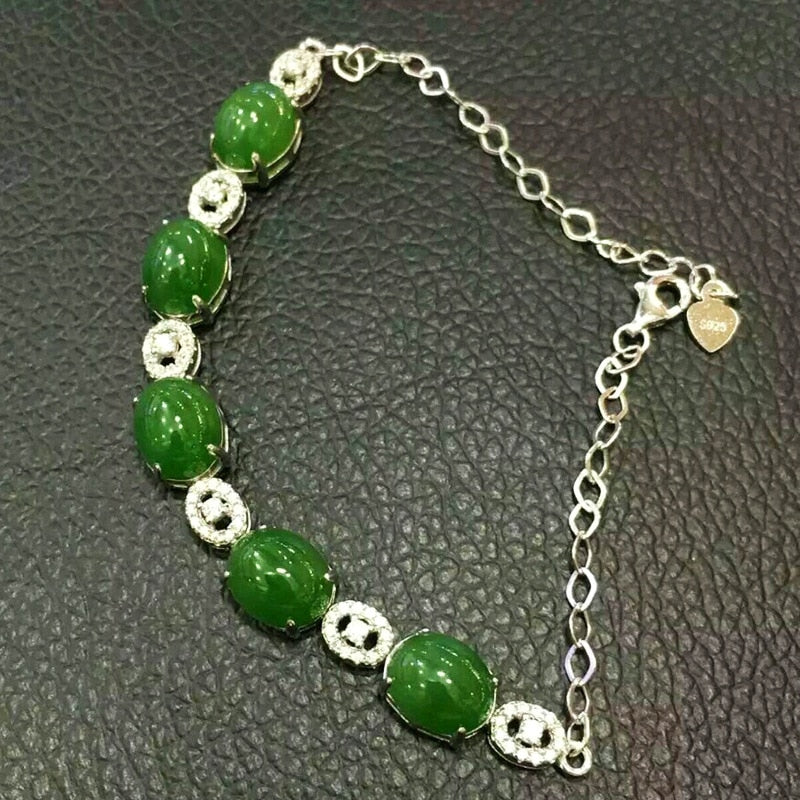 Fashion Noble Female Vintage Thai Silver S925 Sterling Silver Bracelet Women Natural Hetian Jasper Bracelet