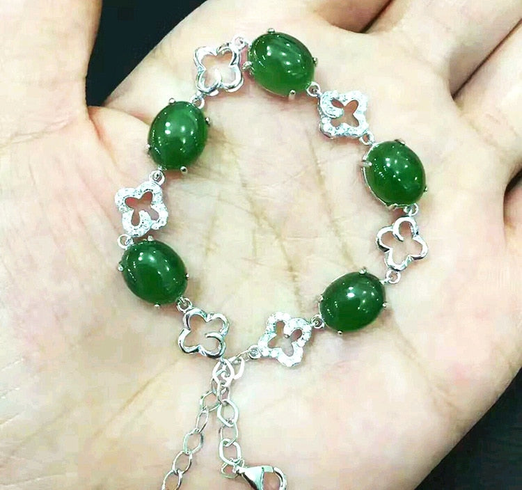 Fashion Noble Female Vintage Thai Silver S925 Sterling Silver Bracelet Women Natural Hetian Jasper