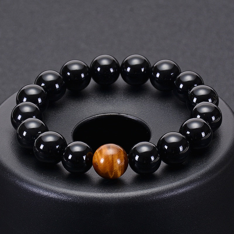 Obsidian Tiger Eye Stone Bracelets for Men  Natural Stone Beads Man Bracelet Men Charm Yoga Jewelry Gift 2021 Pulsera