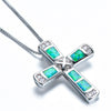 Opals Cross Pendant Necklaces For Women Chain Necklaces Female Ladies Silvery Jewelry Necklace Femme Choker Necklace New