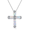 Opals Cross Pendant Necklaces For Women Chain Necklaces Female Ladies Silvery Jewelry Necklace Femme Choker Necklace New