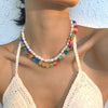Oval Pearl Colorful Beads 2pcs Necklace Set For Women Double Layers Statement Choker Collares Jewelry