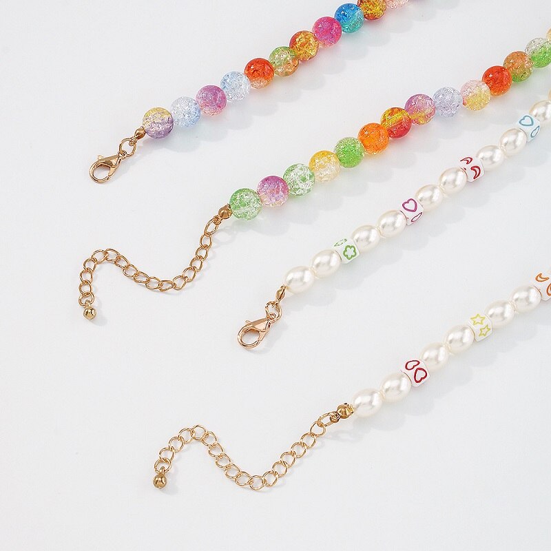 Oval Pearl Colorful Beads 2pcs Necklace Set For Women Double Layers Statement Choker Collares Jewelry