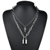 Padlock Key Cross Double layer Lock Chain necklace on neck Punk Link Chain Pendant Necklace Women Gothic Jewelry