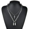 Padlock Key Cross Double layer Lock Chain necklace on neck Punk Link Chain Pendant Necklace Women Gothic Jewelry
