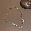 Pearl Bowknot Tassel Necklace French Romantic Style Jewelry Trendy Bohemian Clavicle Chain Dainty Commemorative Gift