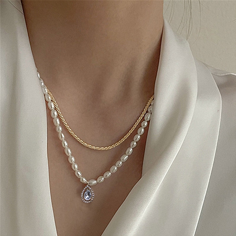 Pearl Choker Women Double Layer Chain Pendant Necklace Jewelry Girl Gifts 2021