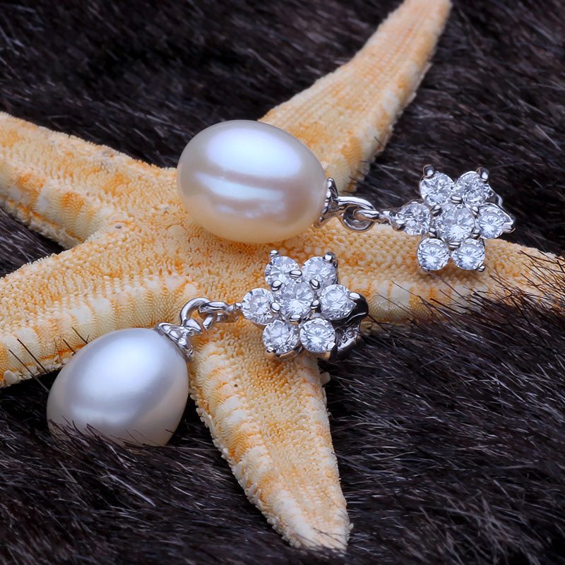 Fashion Pearl Earrings Pearl For Women Snowflake Water stud Earrings Pearl 925 Sterling Silver Jewelry